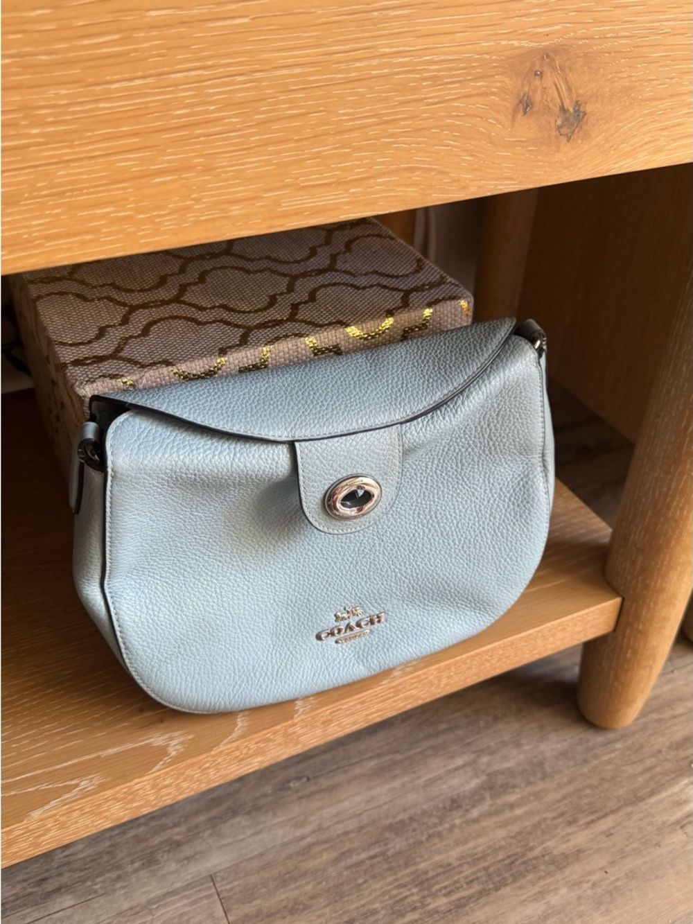 Coach Powder Blue Pebbled Leather Turnlock Crossbody crossbody shoulder